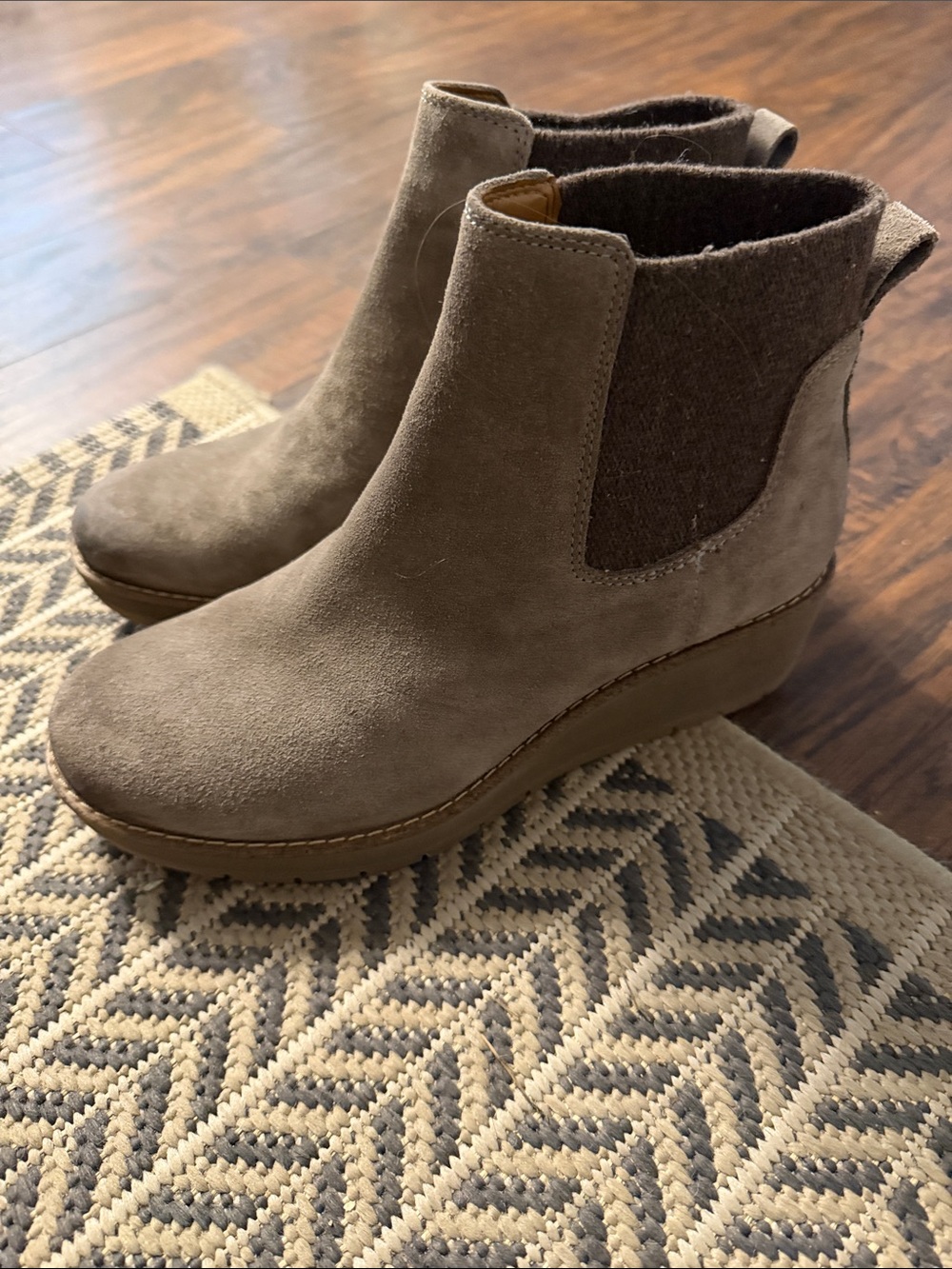 Comfortiva Taupe Suede Wedge Ankle Booties